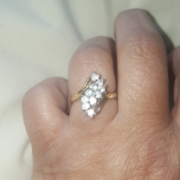 Vintage Waterfall Crystal Cocktail Gold Tone Ring - Picture 4 of 9